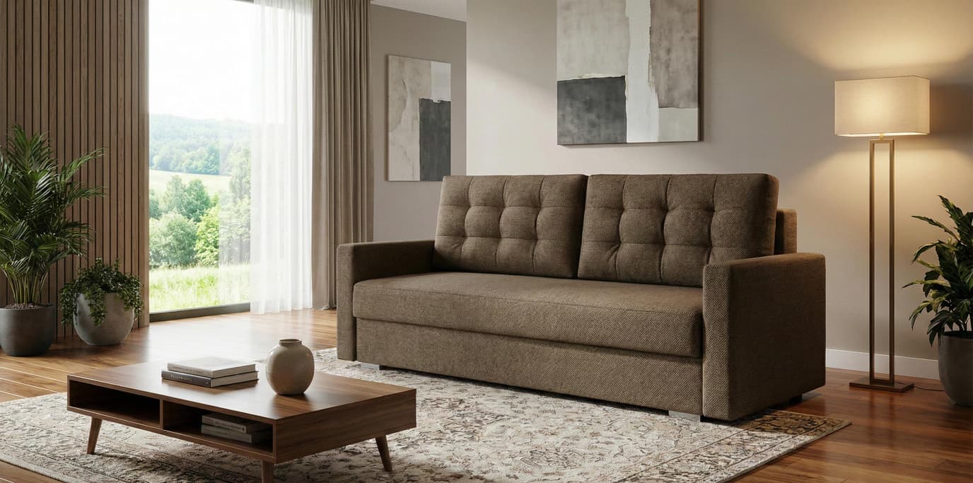 Brown Sofabed Polyester Fabric Stella Sofa