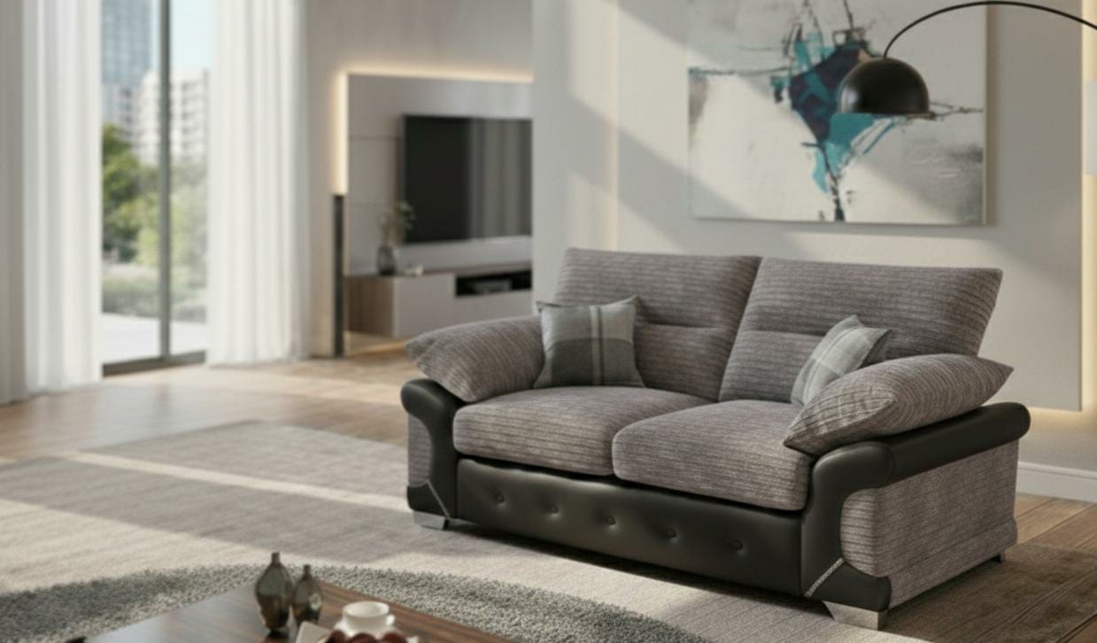 Beige  2 Seater Sofa Chenille Fabric Sofa Logan