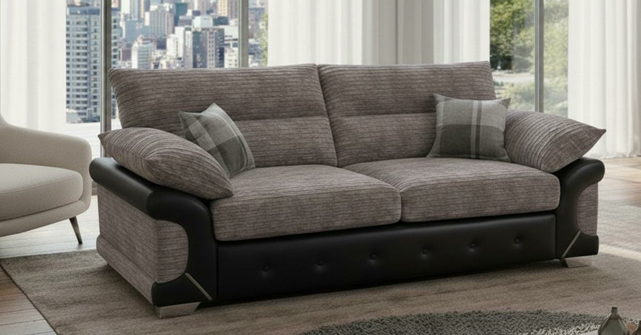 Beige  3 Seater Sofa Chenille  Fabric Sofa Logan