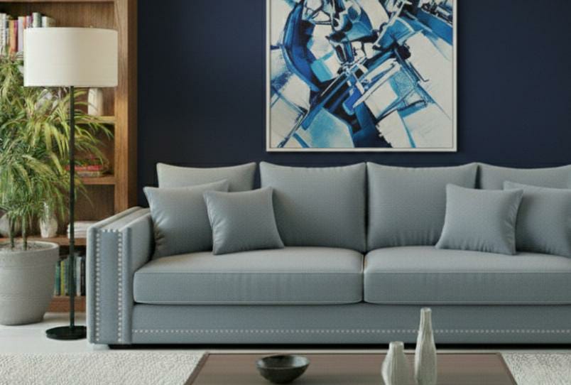 Light Blue 3 Seater Sofa Polyester Fabric Sofa Bentley