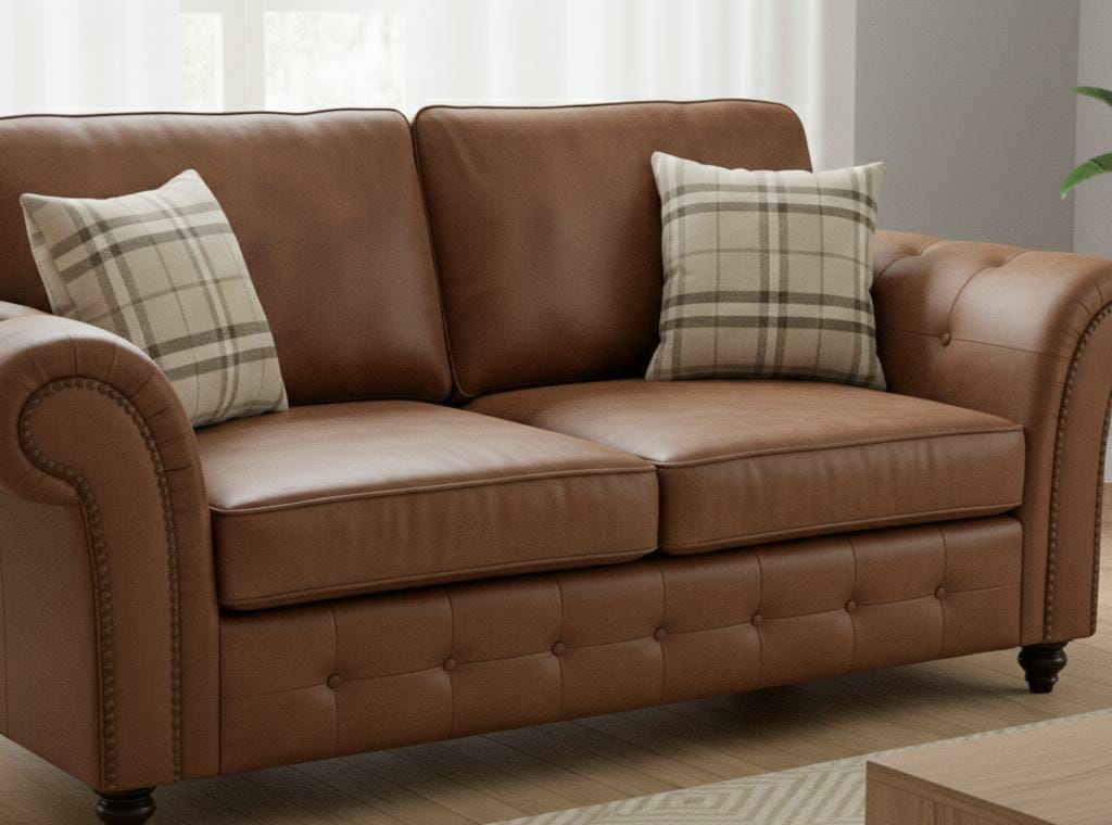 Brown  2 Seater Sofa Faux Leathers Fabric Sofa Oakland