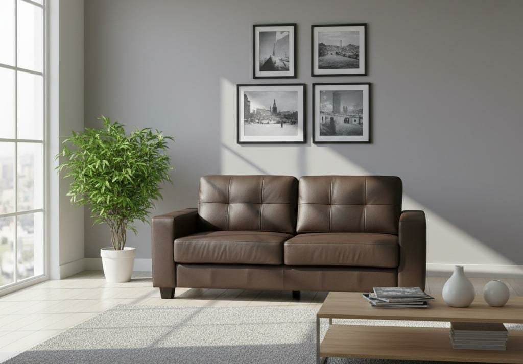 Brown 2 Seater Sofa Faux Leather  Sofa Jerry