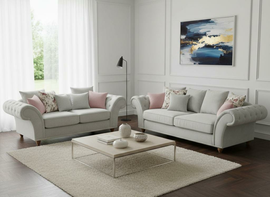 Silver White   Polyester Fabric 2+3 seater Sofa ROMA Sofa