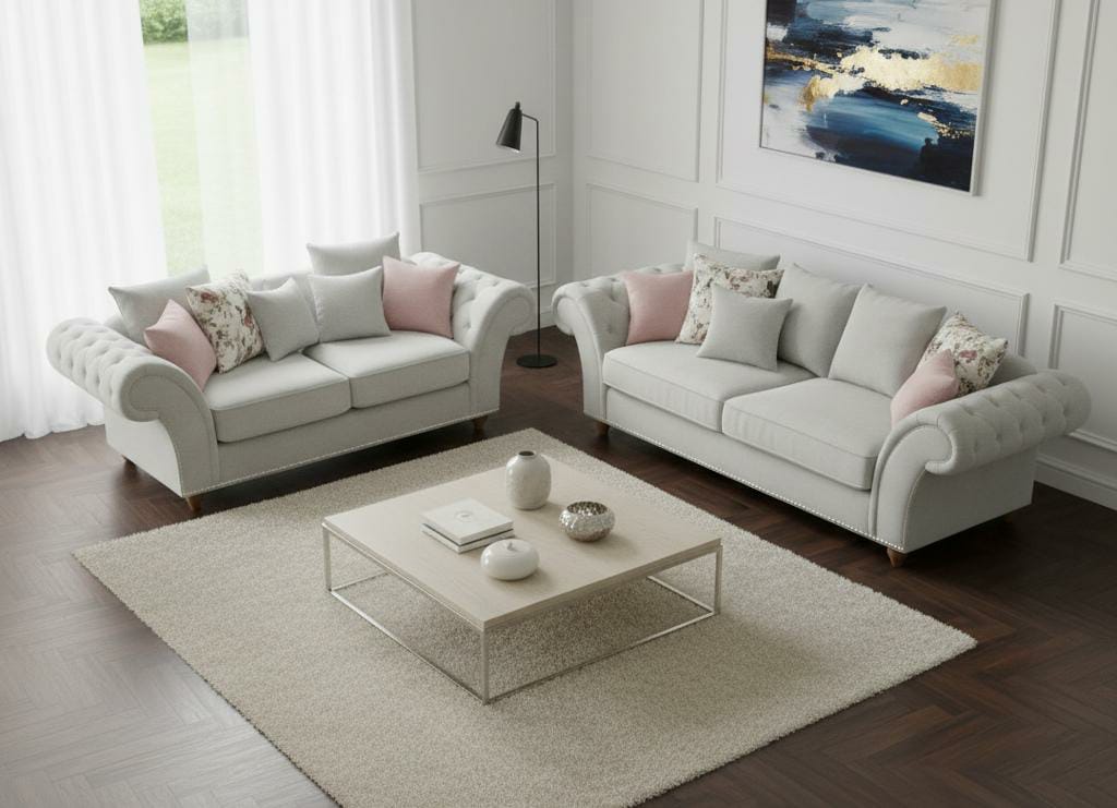 Silver White   Polyester Fabric 2+3 seater Sofa ROMA Sofa