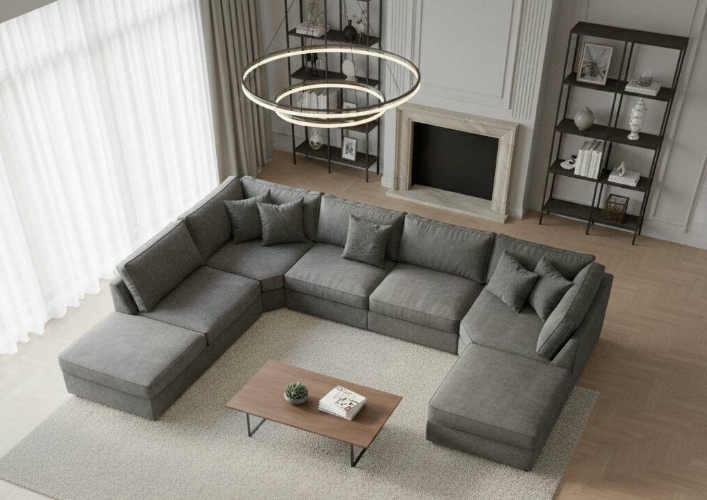 Stone Grey   Chenille Fabric   U Corner seater sofa set Bishop