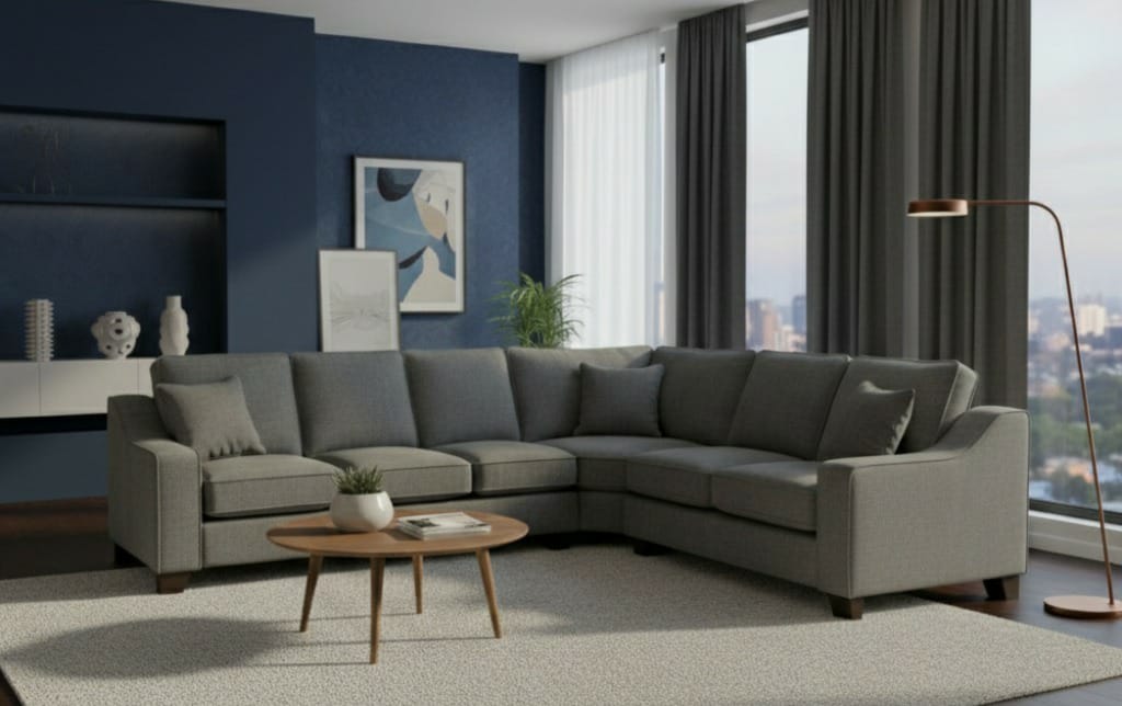 Light Grey Corner seater Polyester Fbric sofa set Nabraska