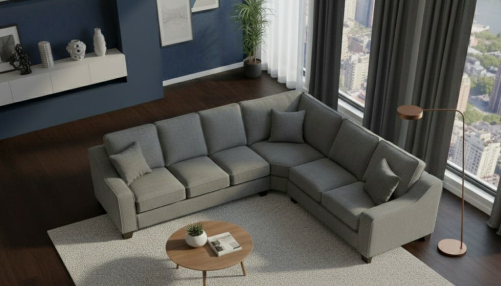 Light Grey Corner seater Polyester Fbric sofa set Nabraska