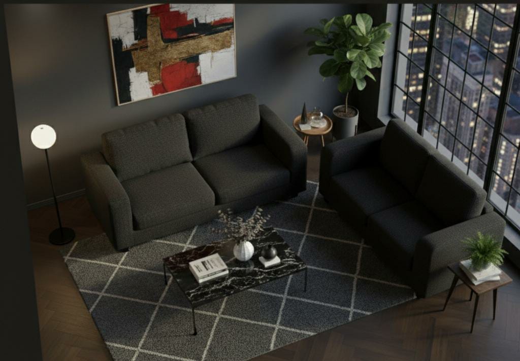 Black 3+2 seater mix Polyester Fbric sofa set Box