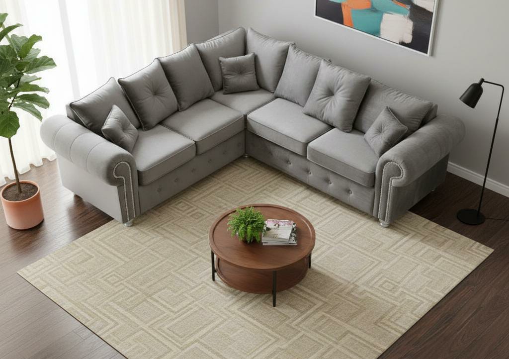 Grey  Corner seater Chenille  Fbric sofa set Olimpia