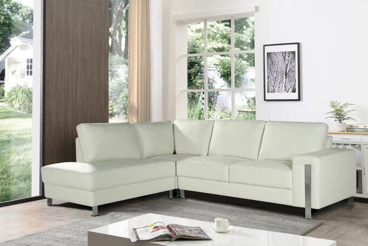 Vegan Leather White Left Hand Facing Corner Sofa ELEGANZA