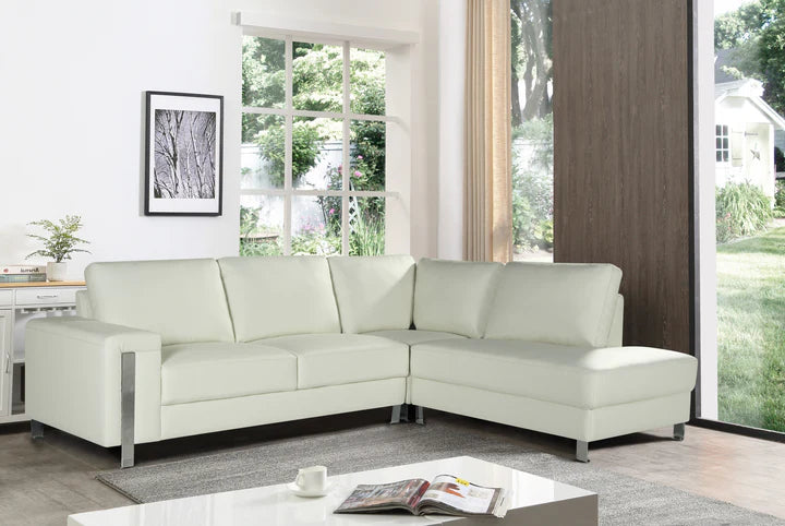 Vegan Leather White Right Hand Facing Corner Sofa ELEGANZA