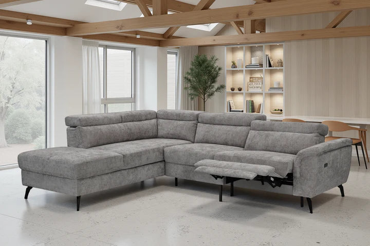 Woven Chenille Grey Left Hand Facing Reclining Corner Sofa with Storage TRIONFO