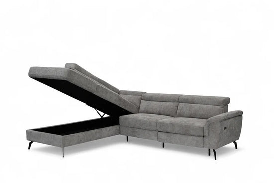 Woven Chenille Grey Left Hand Facing Reclining Corner Sofa with Storage TRIONFO