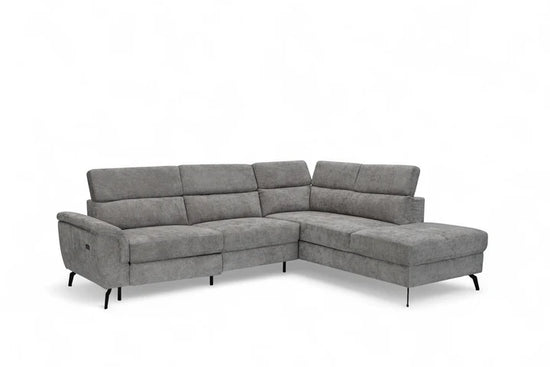 Woven Chenille Grey Right Hand Facing Reclining Corner Sofa with Storage TRIONFO
