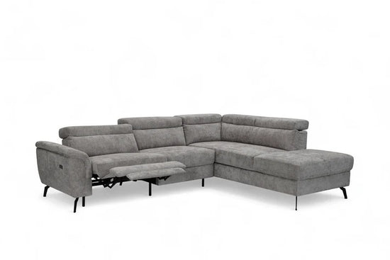 Woven Chenille Grey Right Hand Facing Reclining Corner Sofa with Storage TRIONFO