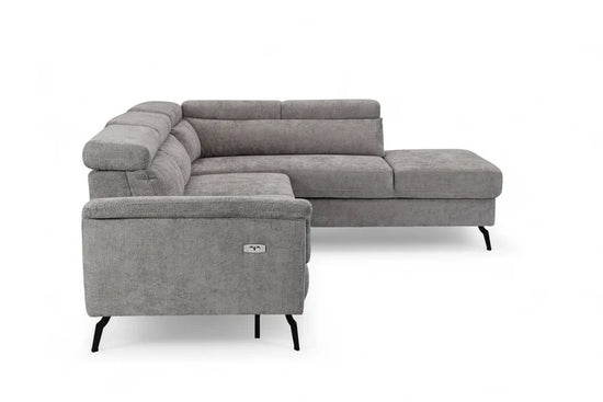 Woven Chenille Grey Right Hand Facing Reclining Corner Sofa with Storage TRIONFO