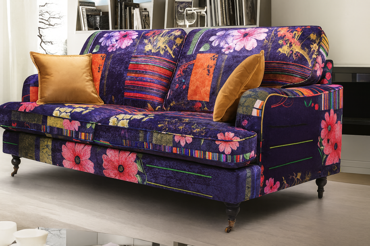 Purple Patchwork Fabric 3 Seater Bella Sofa  ASBURY