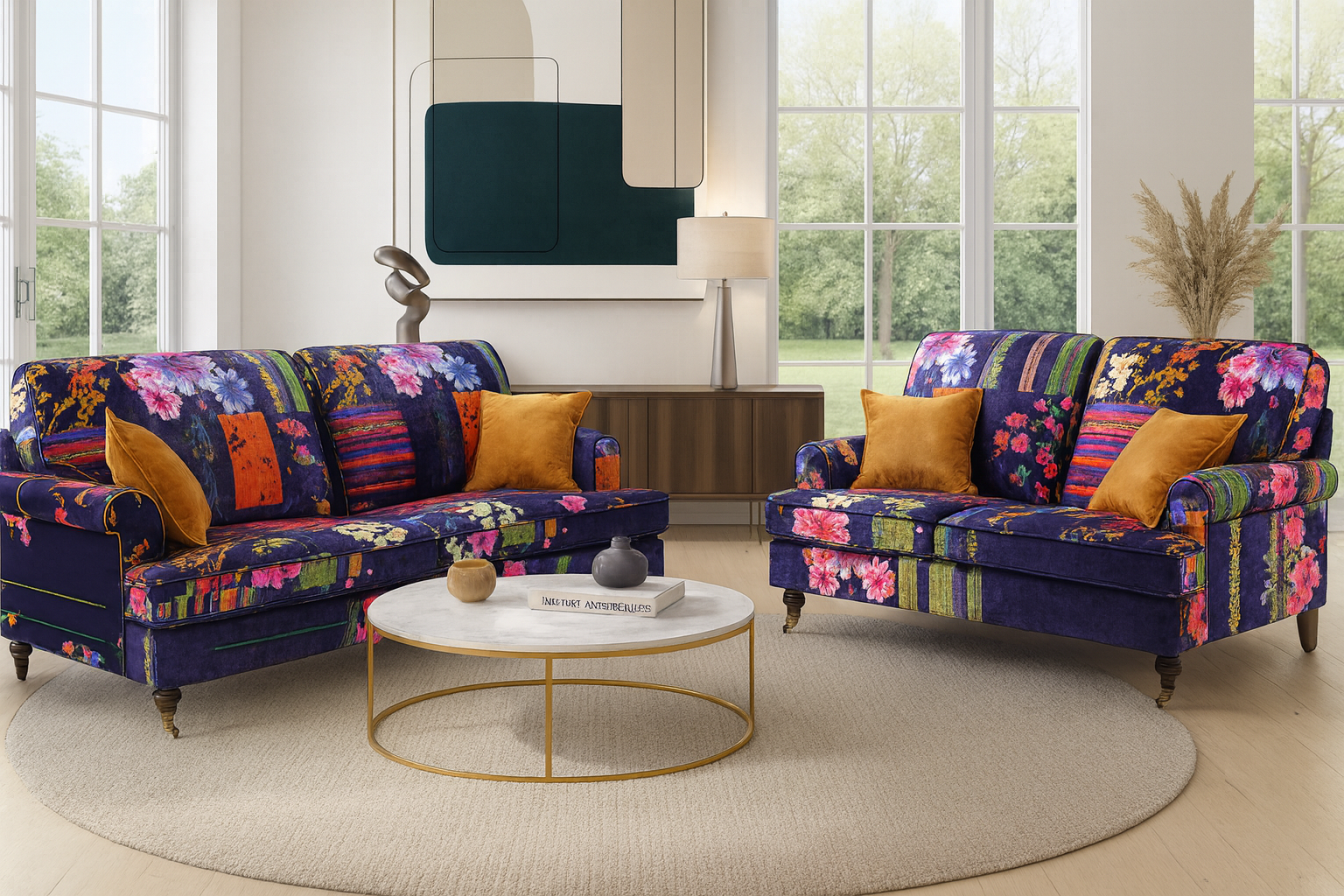 Multicoloured Fabric Patchwork 3 + 2 Seater Bella Sofa Set ASBURY
