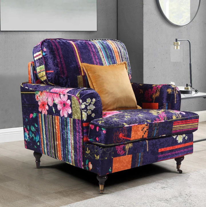 Purple Patchwork Fabric 1 Seater Bella Sofa ASBURY