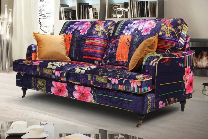 Purple Patchwork Fabric 3 Seater Bella Sofa  ASBURY