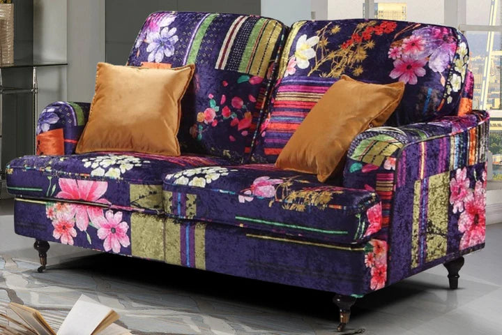 Purple Patchwork Fabric 2 Seater Bella Sofa ASBURY