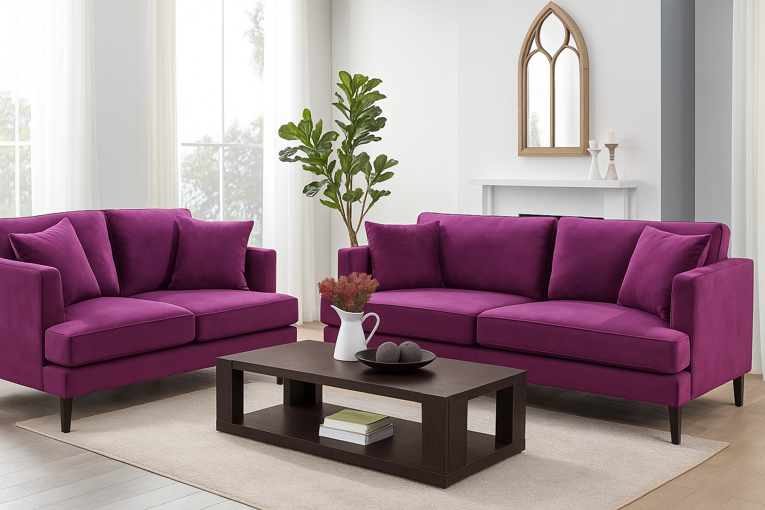 Velvet Purple 3 + 2 Seater Sofa Set ROMANZO