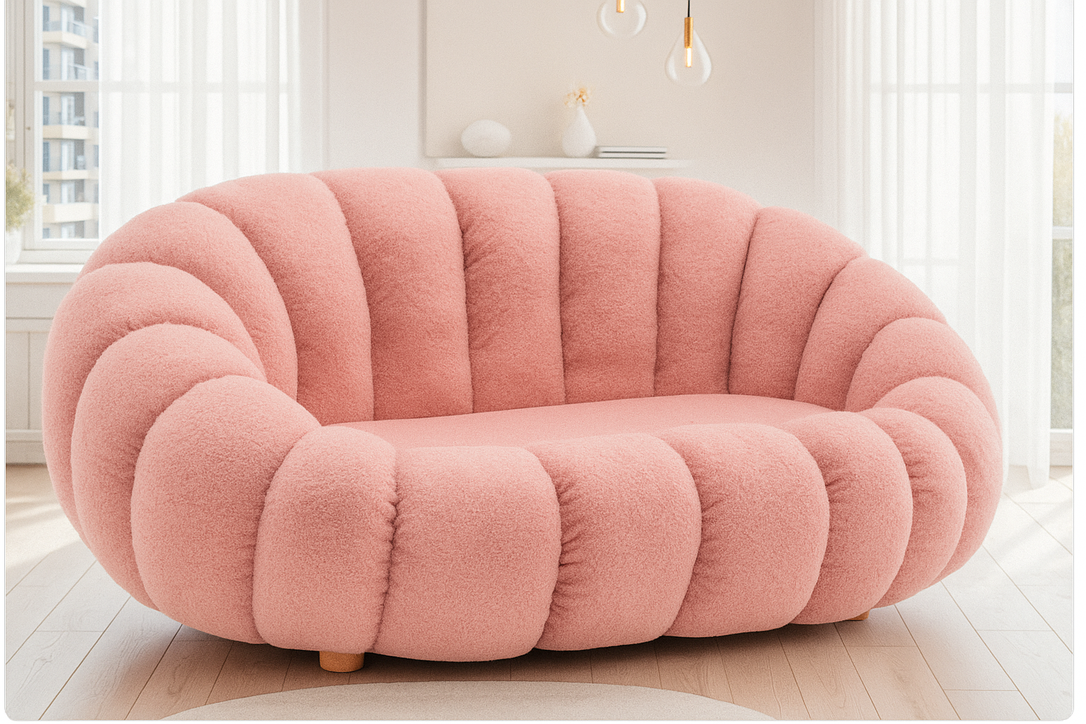 Teddy Boucle Fabric Pink 2 Seater Sofa MIRIEILLE