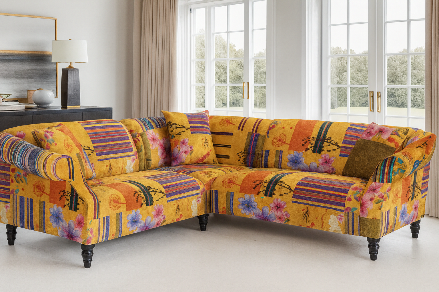 Fabric Gold Patchwork 2c2 Seater Corner Sofa AVICI GRIDA