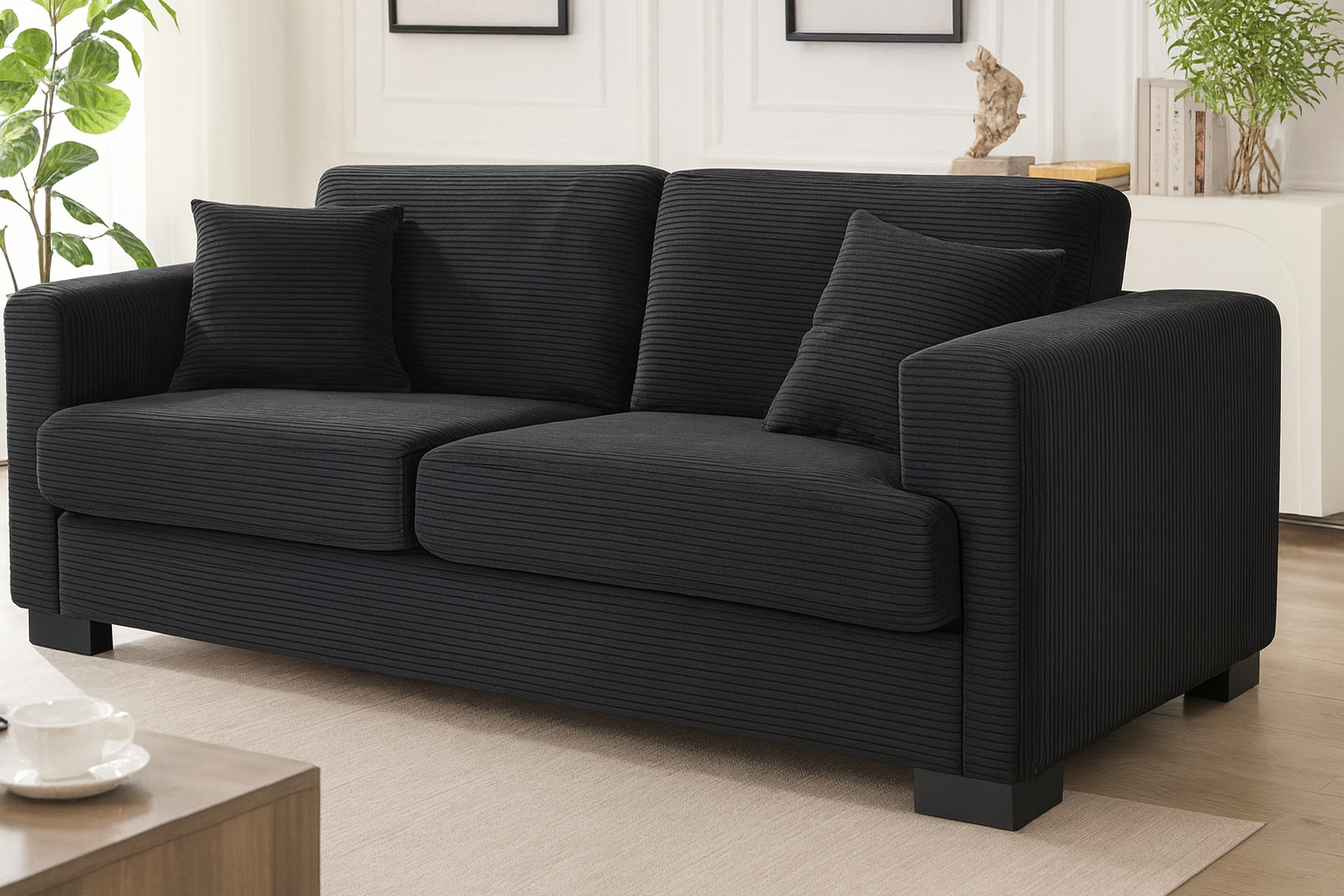 Corduroy Black 3 Seater Sofa VITALE