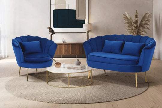 Velvet Blue 2 + 1 Seat Accent Loveseat Sofa Set MARGHERITA