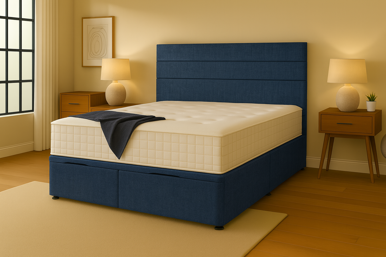 blue linen bed