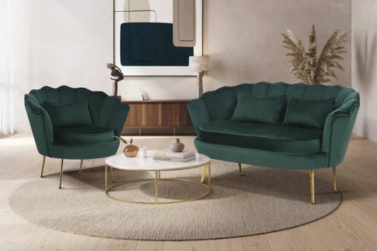 Velvet Bottle Green 2 + 1 Seat Accent Loveseat Sofa Set MARGHERITA
