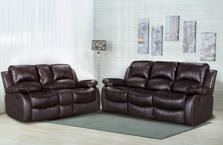Faux Leather Brown 3 + 2 Seater Manual Recliner Sofa Set SETTEE