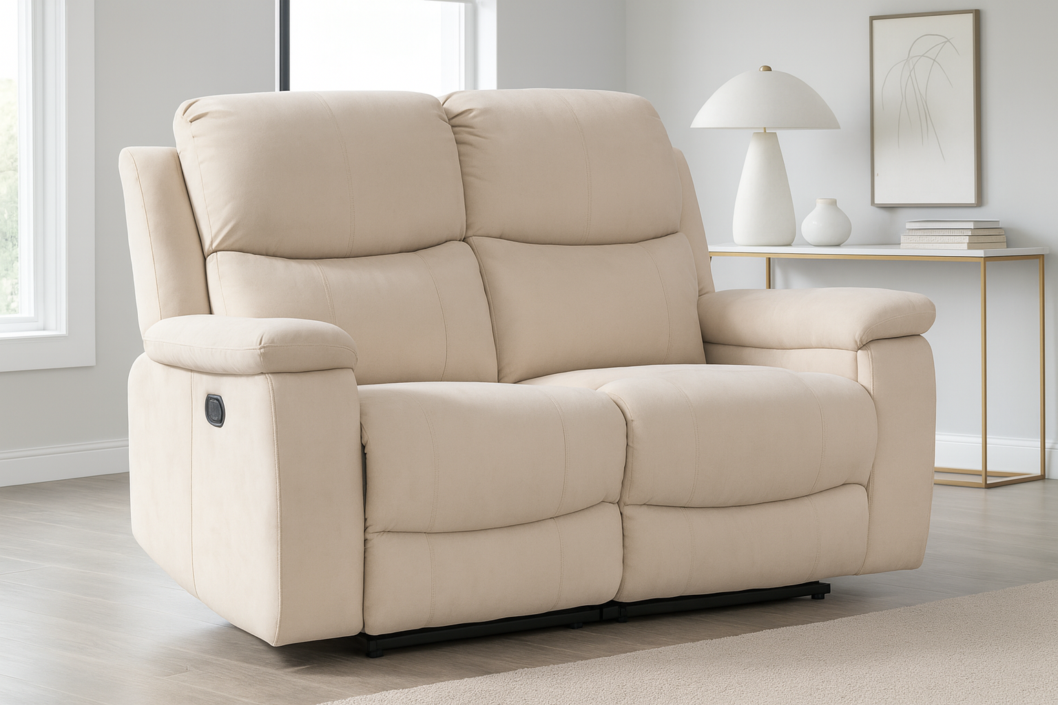 Beige Fabric 2 Seater Manual Recliner Sofa VISCONTESSE