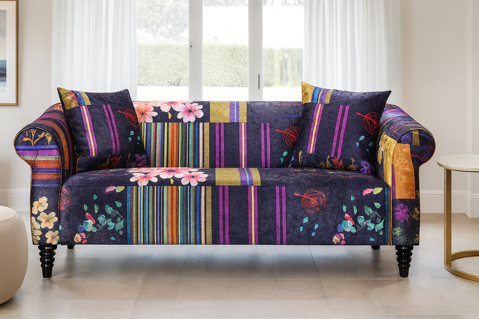 Fabric Black Patchwork 3 Seater Sofa AVICI GRIDA