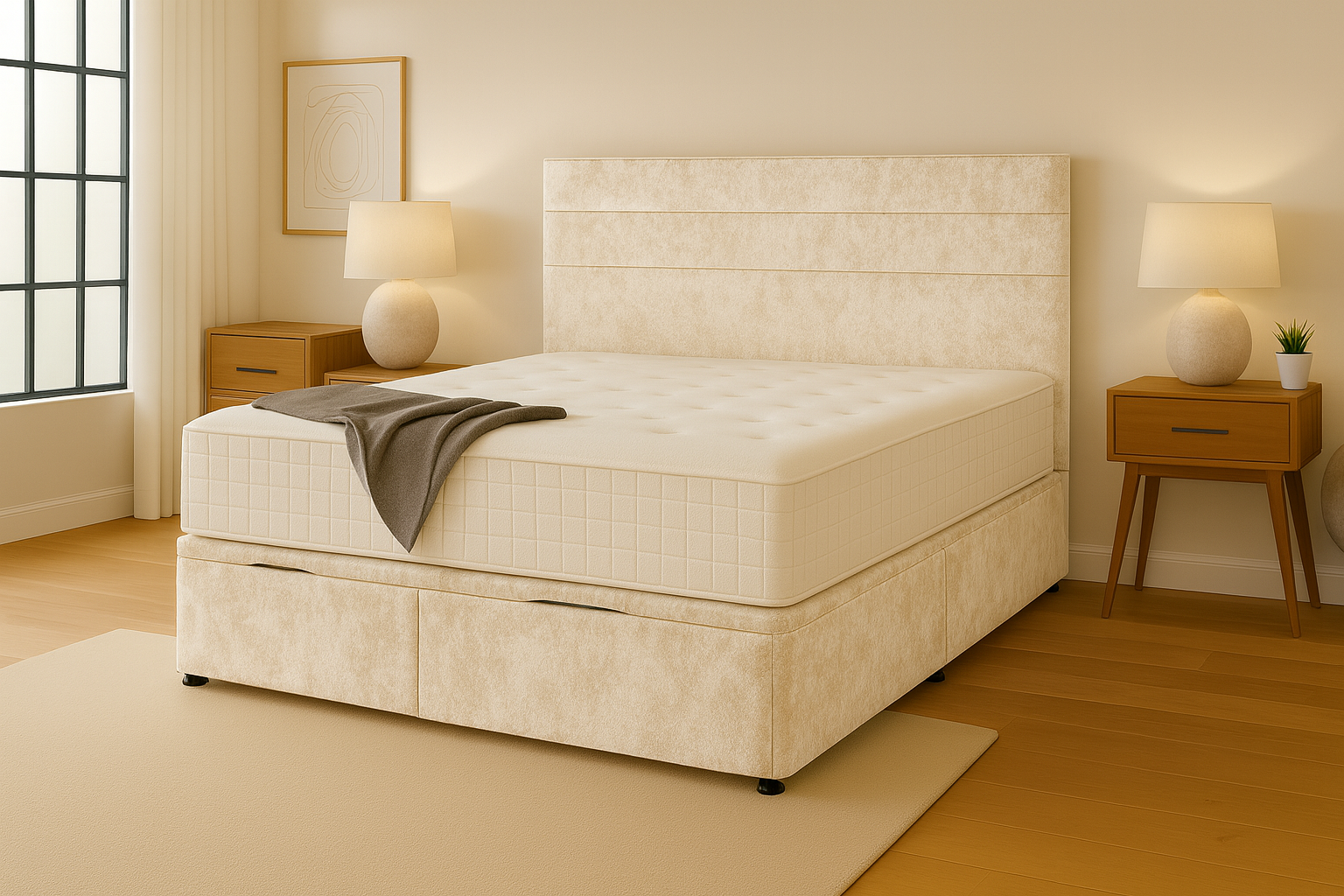 cream crushed velvet bed