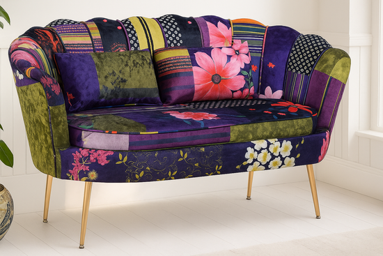 Fabric Patchwork 2 Seater Accent Loveseat Sofa MARGHERITA