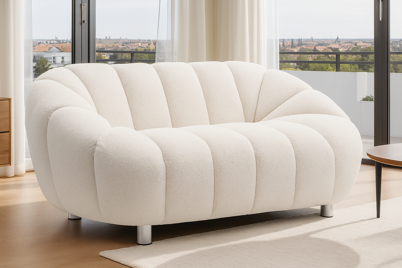 Teddy Boucle White 2 Seater Sofa CHAISE