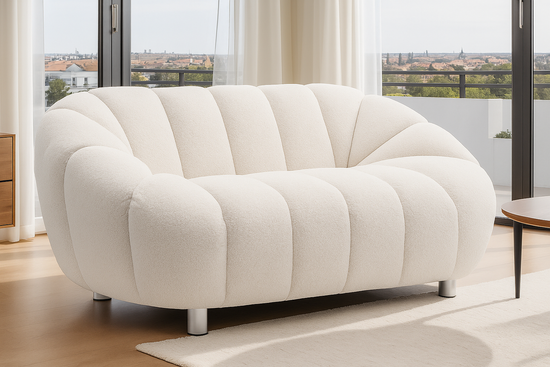 Teddy Boucle White 2 Seater Sofa CHAISE