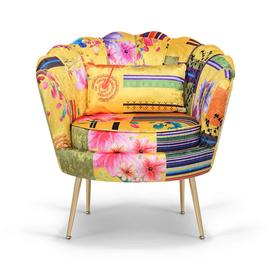 Fabric Gold Patchwork 1 Seater Accent Sofa MARGHERITA