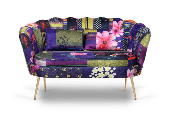 Fabric Patchwork 2 Seater Accent Loveseat Sofa MARGHERITA