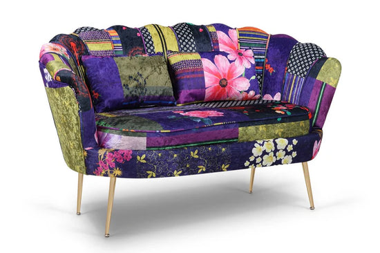 Fabric Patchwork 2 Seater Accent Loveseat Sofa MARGHERITA