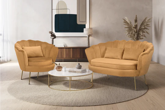 Velvet Gold 2 + 1 Seat Accent Loveseat Sofa Set MARGHERITA