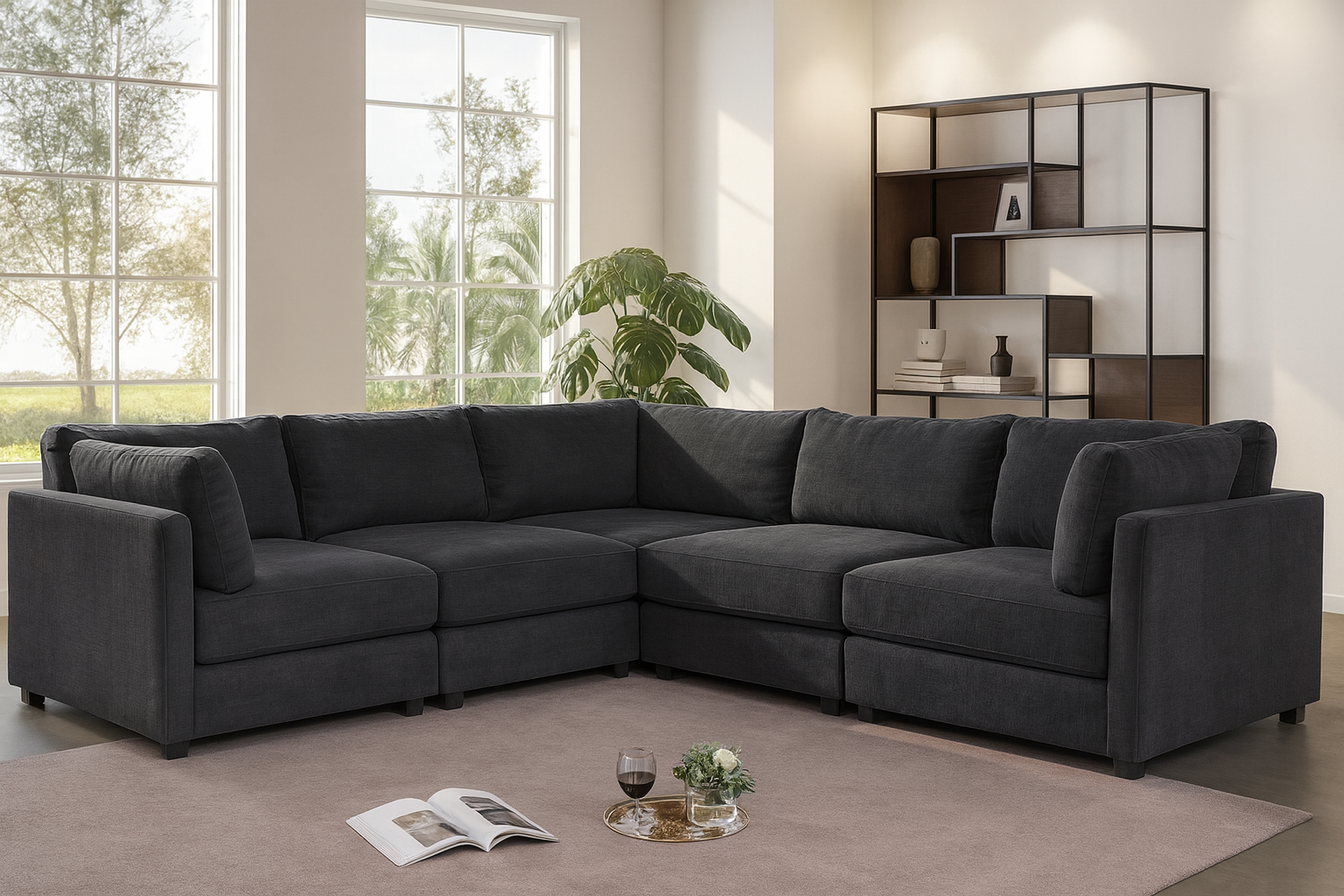Black Jumbo Cord Sofa Corner 2C2 Modular TOSCANA
