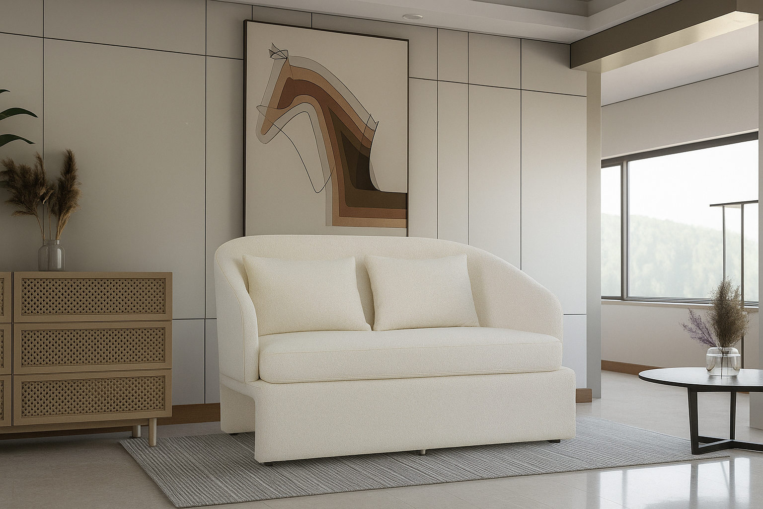 Teddy Boucle Fabric Cream 2 Seater Accent Sofa JACQUELINE