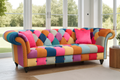 Multicoloured Velvet Patchwork 3 Seater Scroll Arm Chesterfield Sofa AMALFI