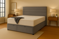 grey linen bed