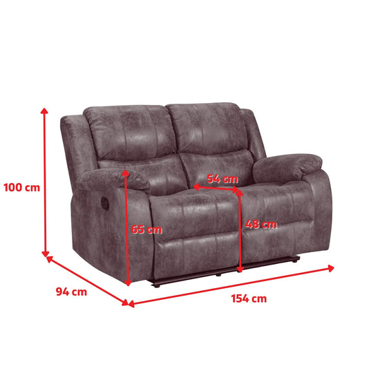 Faux Leather Suede Grey 2 Seater Manual Recliner Sofa NAPOLI