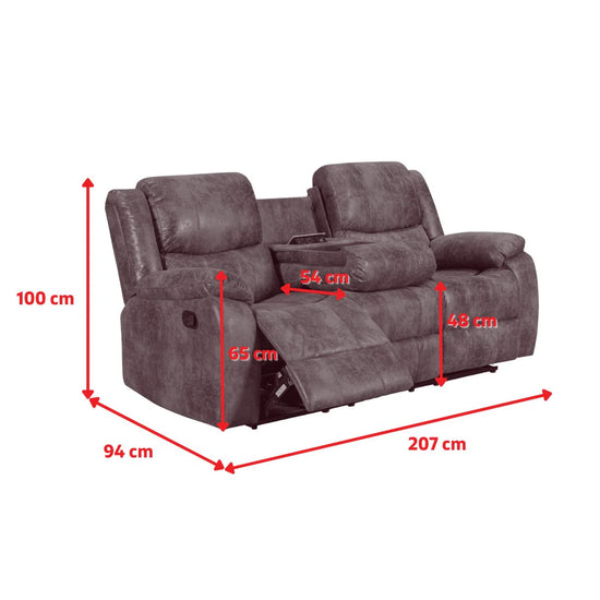 Faux Leather Suede Grey 3 Seater Manual Recliner Sofa NAPOLI