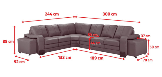 Genuine Leather White 2C3 Corner Sofa with 2 Ottomans FORTE